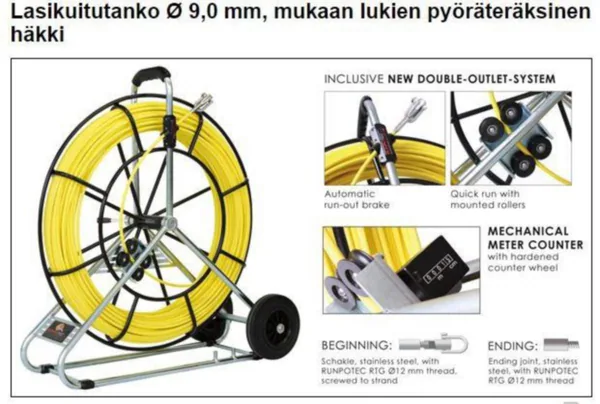 Vetojousitarvike Runpotec KAAPELIKÄÄRME 120 M, 9,0 MM