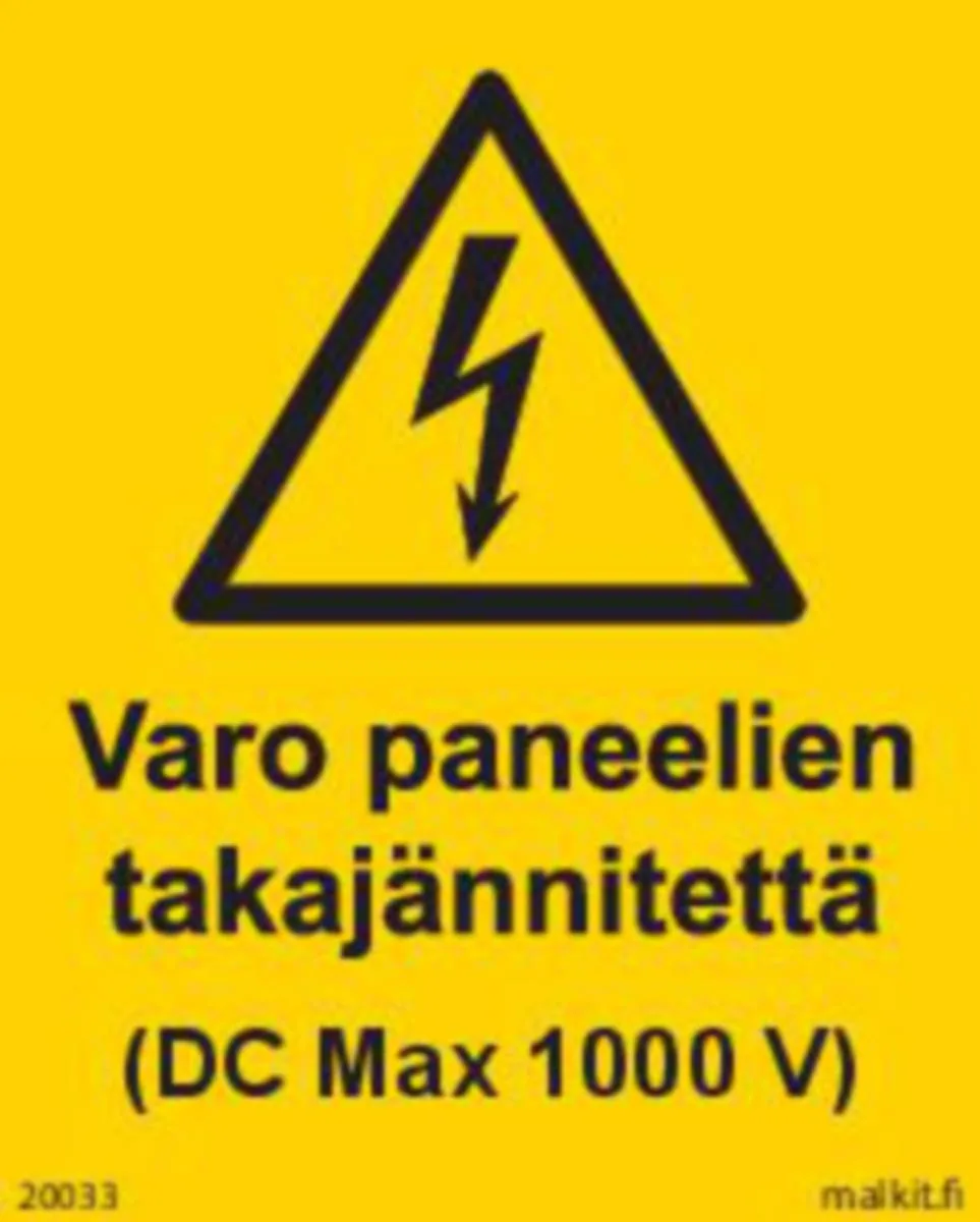 Merkintätarra Malkit Sähköala VARO TAKAJÄNNITETTÄ 80X100