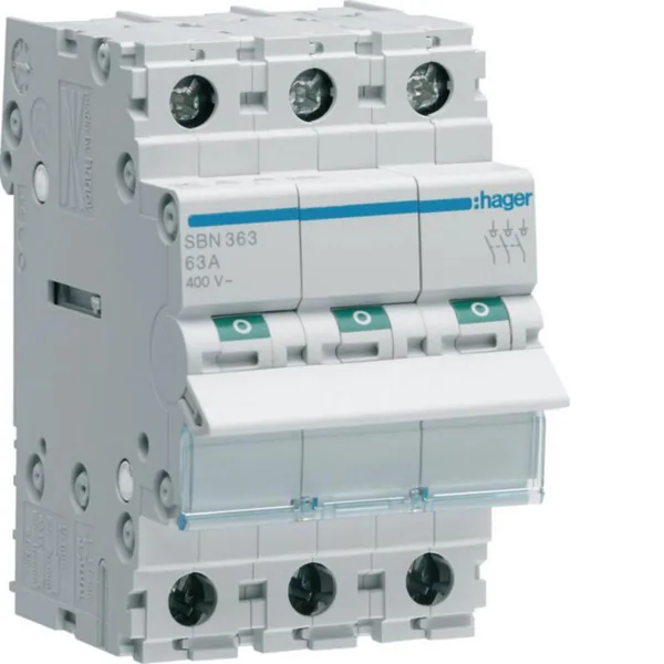 Modulaariset kuormankytkin Hager 3-napainen, SBN363 0-1 3N 63A 400VAC DIN