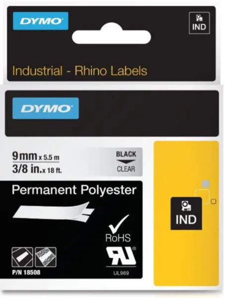 Merkintätarra Dymo Rhino polyesteriä MERKINTÄTEIPPI POLY 9MMX5.5 TXT MU/KIRKAS