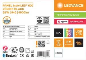 Moduulivalaisin Ledvance Panel IndiviLED® - MODUULIVALAISI PANEL INDIVILED PL INDV 600 38W 940 ZIGBEE BK