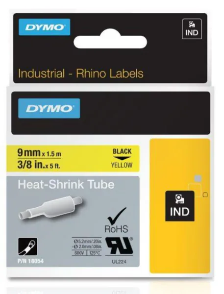 Merkintäkutisteletku Dymo Rhino MERKINTÄKUTISTELET 9mm MU TXT KELTAISELLA