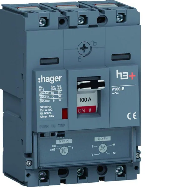 Kompaktikatkaisija Hager h3+ TM P160 3N 100A 70KA