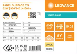 Pinta-asennusvalaisin Ledvance Panel Value - PINTA-ASENNUSVALAISIN LEDVANCE PL SF 600 32W CCT ML OP