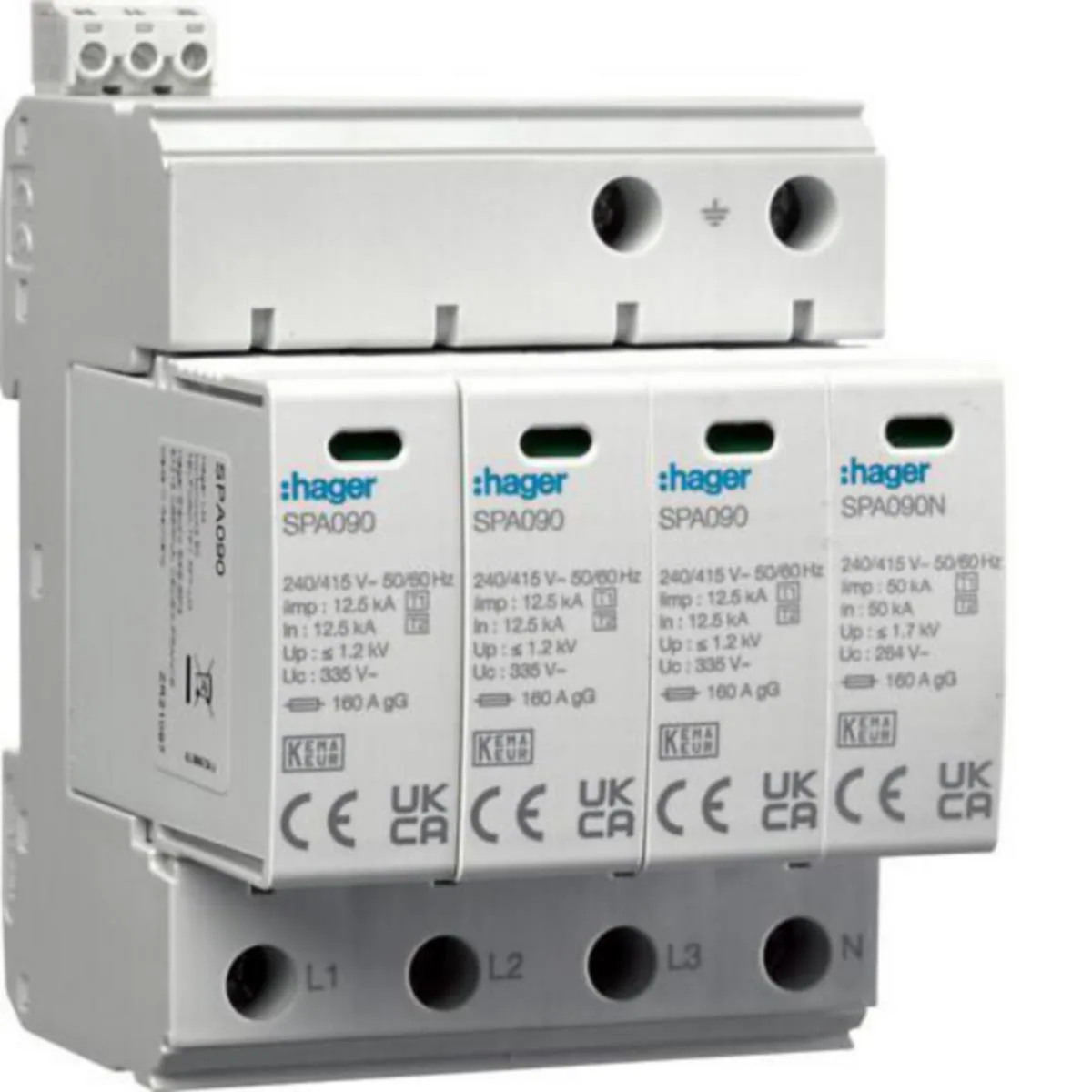 Ylijännitesuoja kiinteistö Hager SPA931 4N T1+T2 1.2KV 50KA HÄL