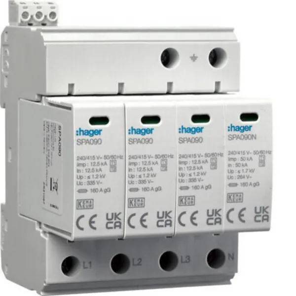 Ylijännitesuoja kiinteistö Hager SPA931 4N T1+T2 1.2KV 50KA HÄL