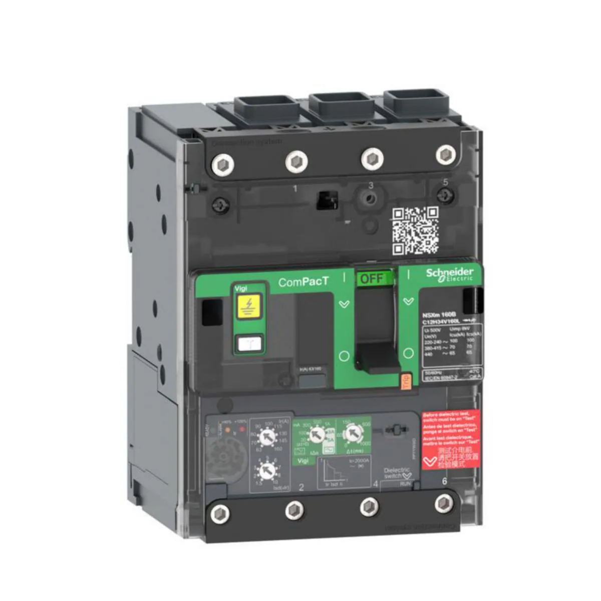 Kompaktikatkaisija Schneider Electric ComPactT 3P 50kA Vigi, NSXM VIGI N 50KA 3P 100A EVERL