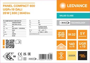 Moduulivalaisin Ledvance Panel Value - MODUULIVALAISIN PANEL VALUE PL COMP 600 26W 830 MP DALI