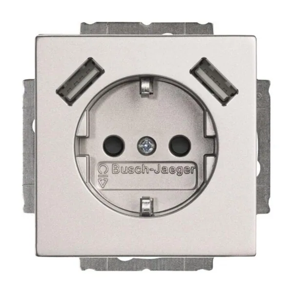 Pistorasia ABB Impressivo 1-os. maadoitettu + USB 1S/16A/IP21 UKJ 0X 2USB ALU