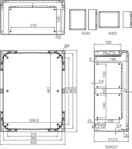Asennuskotelo PC Fibox 504021 Arca IEC - ASENNUSKOTELO PC FIBOX ARCA 504021S 500x400x210mm IP66 HA