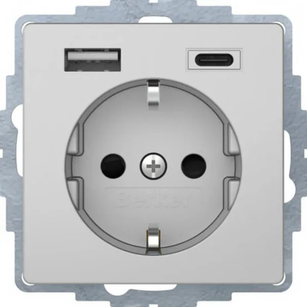Pistorasia Hager Schuko/USB 1S/16A/IP20 USB A+C UKJ ALU