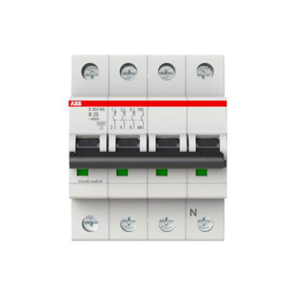 Johdonsuojakatkaisija ABB S200 B-käyrä 4-nap 3L+N S203-B25NA B25A