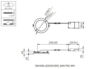 Alasvalo Philips CoreLine SlimDownlight - ALASVALO CORELINE 1100LM 830/840 D152 ON/OFF