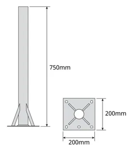 Tukiputki Televes - TUKIPUTKI TELEVES MAA-ASENNUS 750X200MM Ø60MM