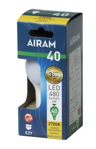 Vakiolamppu Airam Led A60 pahvipakkaus - VAKIOLAMPPU AIRAM LED A60 827 470lm E27 DIM OP