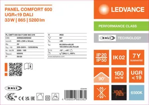 Moduulivalaisin Ledvance Panel PFM Comfort GEN2 600 - MODUULIVALAISIN PANEL PFM PL CMFT 600 33W 865 MP DALI