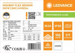 Syväsäteilijä Ledvance High Bay PFM Flex Sensor - SYVÄSÄTEILIJÄ HIGH BAY PFM HB FLEX 240W 840 110D ML PIR