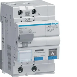 Valokaarivikasuoja Utu - VALOKAARISUOJALAITE HAGER ARF513D 1L+N B-13A/30MA 10KA Q