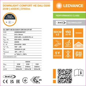 Alasvalo Ledvance Downlight Comfort - ALASVALO LEDVANCE DL HE D200 25W 840 OP DALI