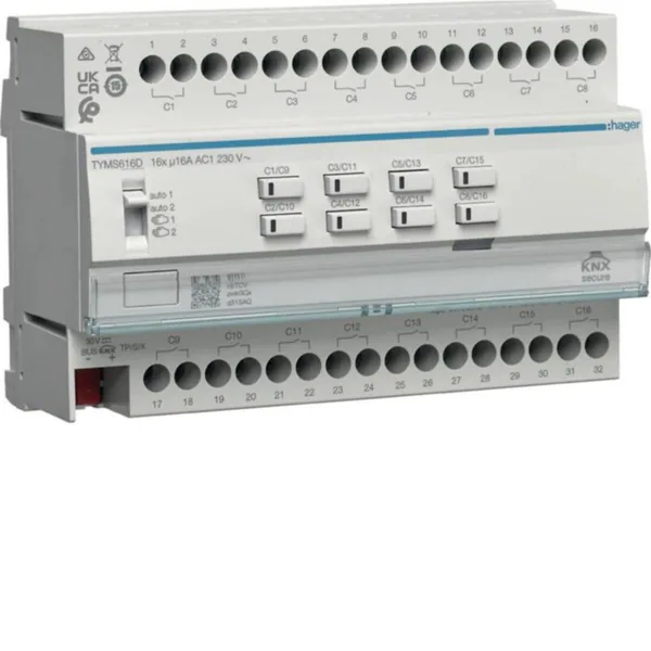 Lähtöyksikkö Hager KNX ETS TYMS616D 16/8X16A RLCV SEC DIN