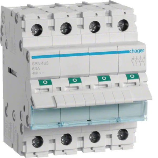 Modulaariset kuormankytkin Hager 4-napainen SBN463 0-1 4N 63A 400VAC DIN