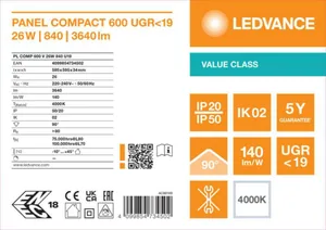 Moduulivalaisin Ledvance Panel Value - MODUULIVALAISIN LEDVANCE PL COMP 600 26W 840 MP