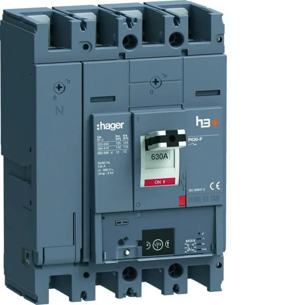 Kompaktikatkaisija Hager h3+ Energy P630 4N 630A 110KA