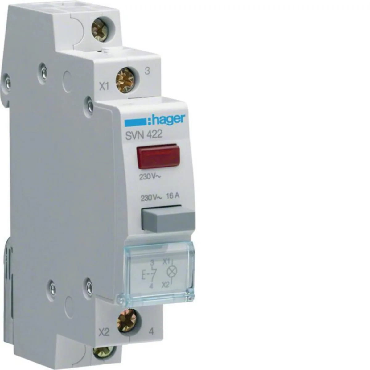 Painike Hager merkkivalolla SVN422 1A+PUN MV 230VAC – punainen