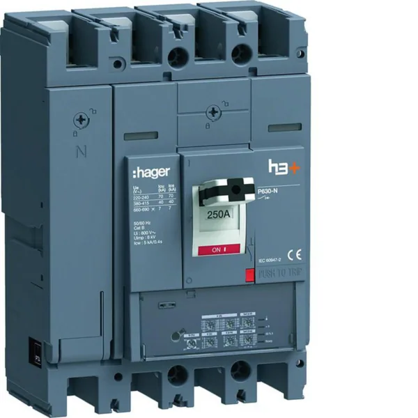 Kompaktikatkaisija Hager h3+ LSI P630 4N 250A 40KA