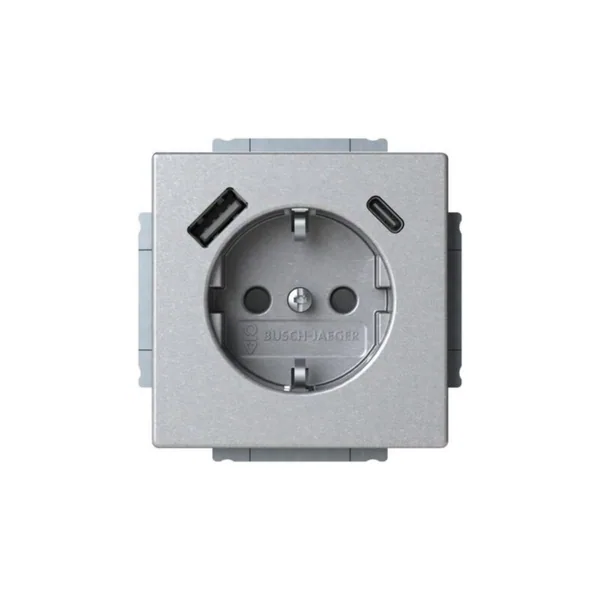 Pistorasia + USB ABB Impressivo maadoitettu 1-osainen 1S/16A/IP21 UKJ 0X A+C ALU