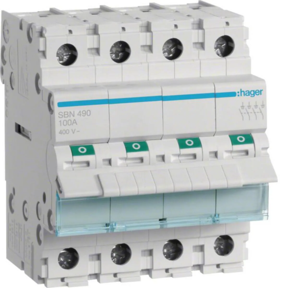 Modulaariset kuormankytkin Hager 4-napainen SBN490 0-1 4N 100A 400VAC DIN