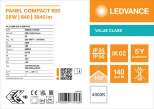 Moduulivalaisin Ledvance Panel Value - MODUULIVALAISIN LEDVANCE PL COMP 600 26W 840 OP