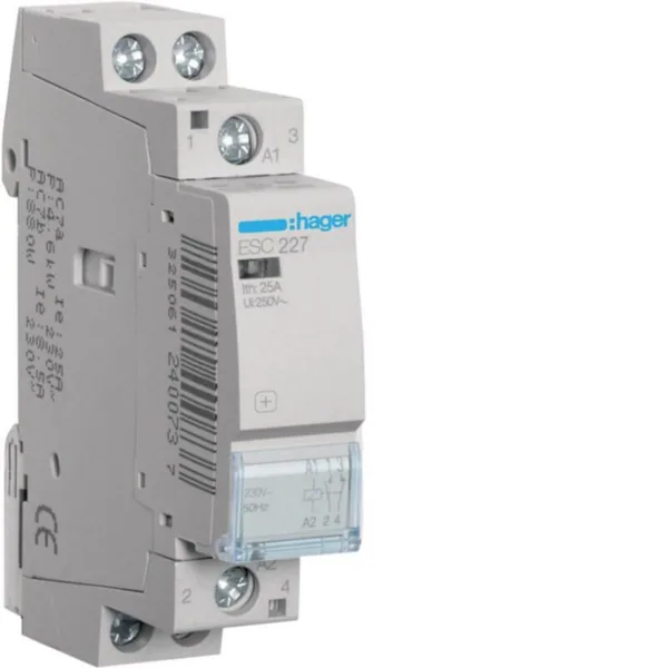 Kontaktori Hager ESC227 1s+1a 25A k.230VAC