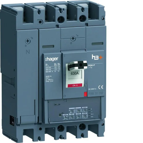 Kompaktikatkaisija Hager h3+ LSI P630 4N 630A 110KA