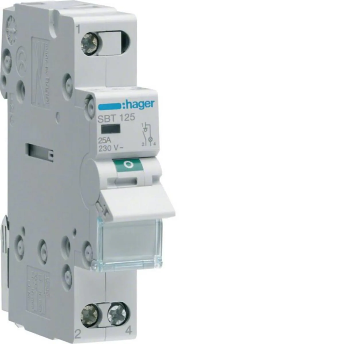 Kuormankytkin vipu Hager 1-napainen - KUORMANKYTKIN VIPU HAGER SBT125 0-1 1N 25A 230VAC MV