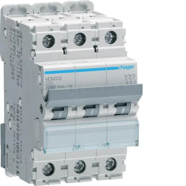 Johdonsuojakatkaisija Hager NDN332 3x32A D-KÄYRÄ 10kA