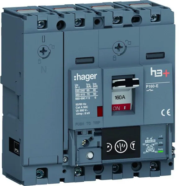Kompaktikatkaisija Hager h3+ Energy P160 4N 160A 70KA