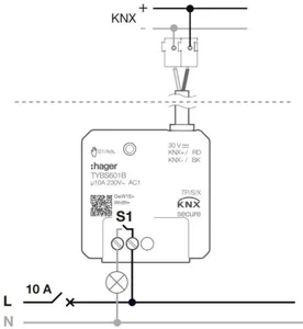 Lähtöyksikkö Hager KNX ETS - LÄHTÖYKSIKKÖ KNX KNX ETS TYBS601B 1X10A RL USEKA