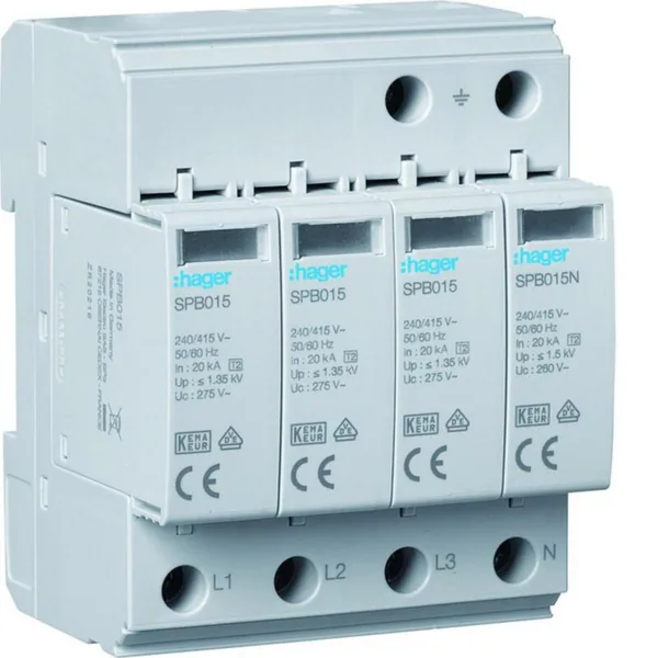 Ylijännitesuoja kiinteistö Hager SPB413 4N T2 TNS 1.35KV 20KA