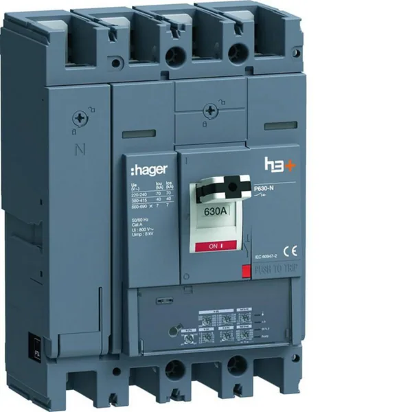Kompaktikatkaisija Hager h3+ LSI P630 4N 630A 40KA