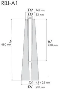 Pylväsjalusta (kiinnitys muovilukitusrenkaalla) Lujabetoni RBJ-A1,A2,A3 - PYLVÄSJALUSTA LUJABETONI RBJ-A1 (38-50. 60.3MM. 1-3M)