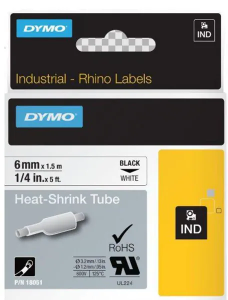Merkintäkutisteletku Dymo Rhino MERKINTÄKUTISTELET 6mm MU TXT VALKOISELLA