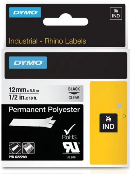 Merkintätarra Dymo Rhino polyesteriä MERKINTÄTEIPPI POLY 12MMX5.5 TXT MU/KIRKAS