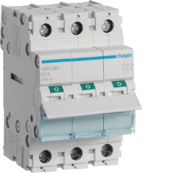 Modulaariset kuormankytkin Hager 3-napainen, SBN380 0-1 3N 80A 400VAC DIN