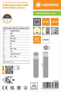 Pollarivalaisin Ledvance Urban Bollard - POLLARIVALAISIN URBAN BOLLARD UB CONE 24W 840 ML H900 IP66