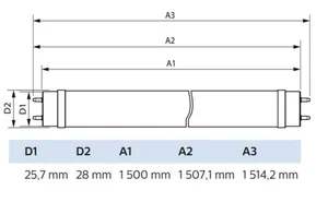 LED-valoputki T8 Philips Master LEDtube VLE - LED-VALOPUTKI MASTER LEDTUBE T8 1500MM 830 3400LM EM/230V