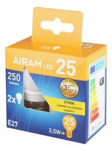 Pienkupulamppu Airam Led OP45 pahvipakkaus - PIENKUPULAMPPU AIRAM LED P45 827 250lm E27 OP 2BX