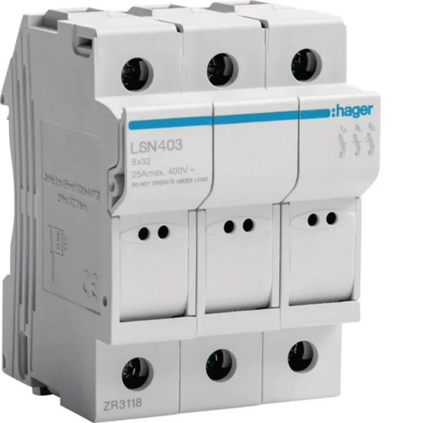 Putkisulakealusta Hager LSN403 3N 25A 8X31 3M