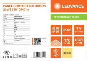 Moduulivalaisin Ledvance Panel PFM Comfort GEN2 600 - MODUULIVALAISIN PANEL PFM PL CMFT 600 22W 830 MP