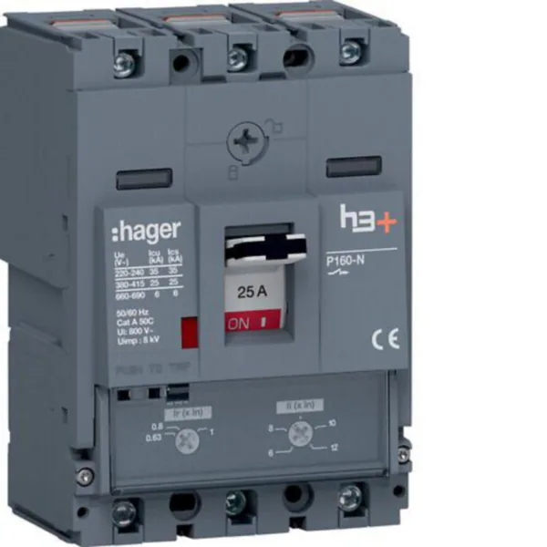 Kompaktikatkaisija Hager h3+ TM P160 3N 25A 25KA